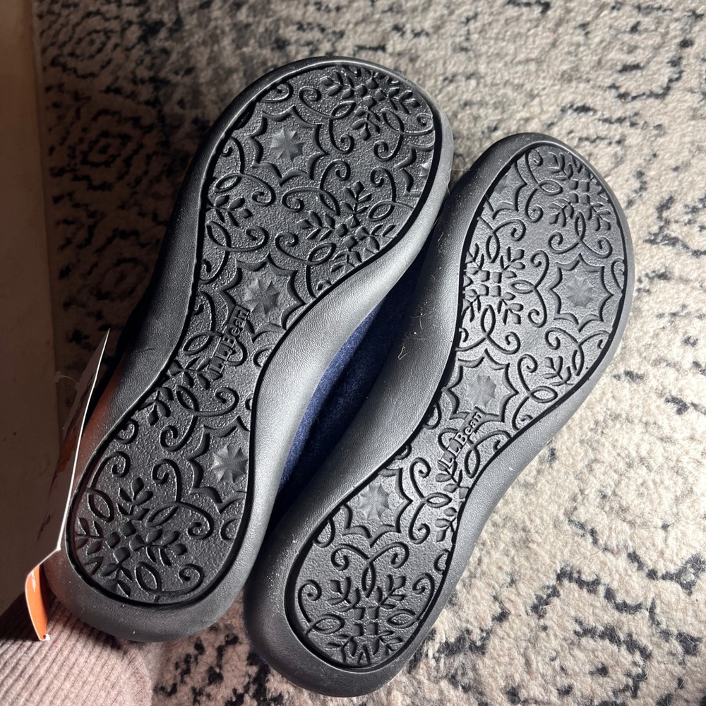 LL Bean Jess Franks Daybreak Scuffs Navy Blue Floral Wool Slippers Womens 9 NEW - Picture 8 of 9